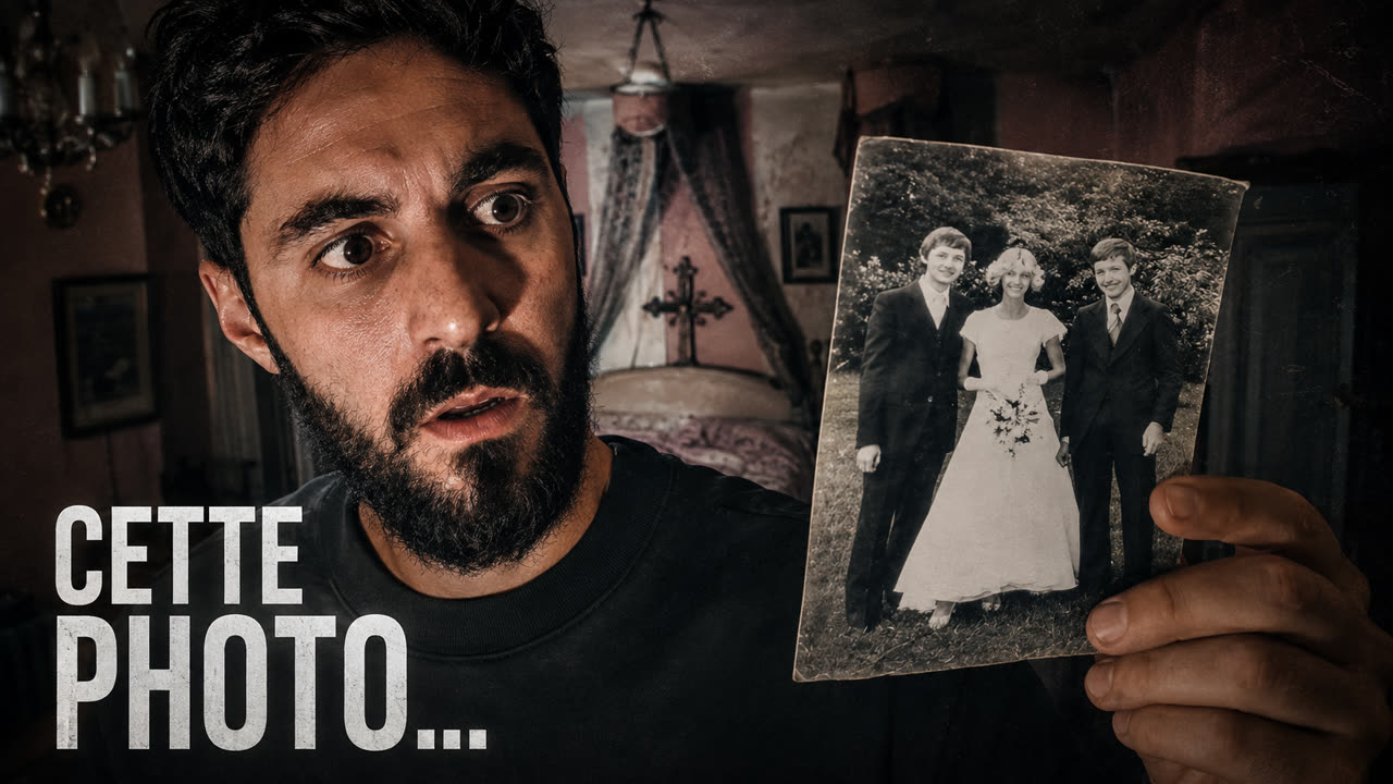 Miniature : un homme choqué tient une photo de mariage, texte Cette photo